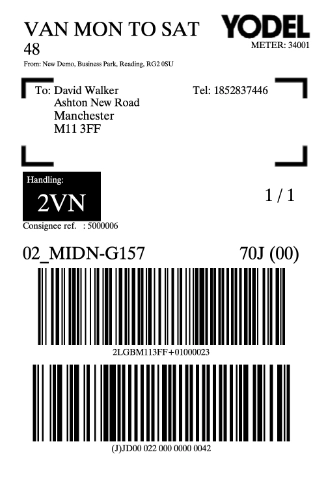 Example of label generated via Scurri's delivery management platform